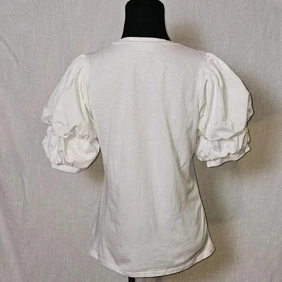 Entro‎ Off White Ruched Sleeve Crew Neck White Tee Sz S - Picture 8 of 14